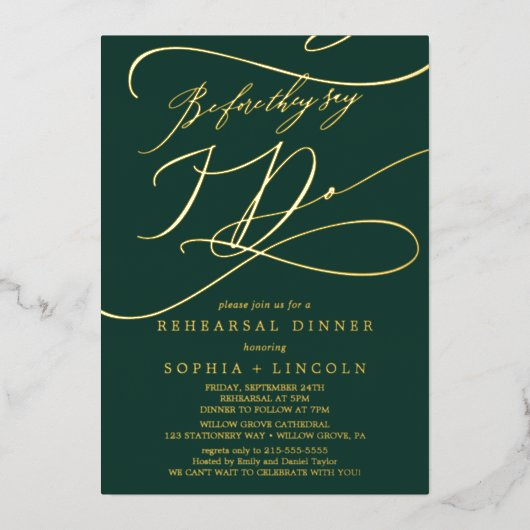 Romantisch groen en goud folie voor ik repeteer vo folie uitnodiging (Voorkant)