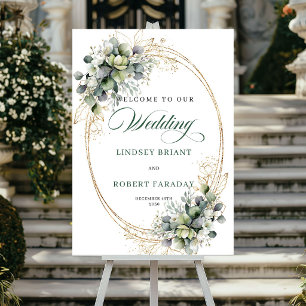 Romantisch groen en gouden trouwontvangstbord poster
