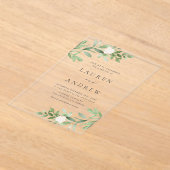 Romantisch groen en witte bloemen bruiloft acryl uitnodigingen (Laagn)