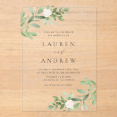 Romantisch groen en witte bloemen bruiloft acryl uitnodigingen (Voorkant)