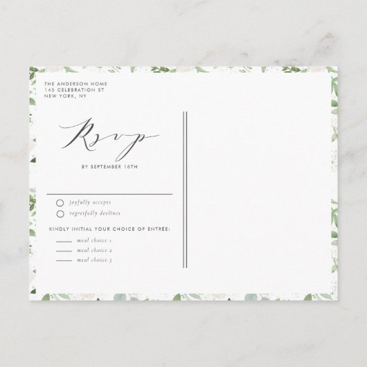 Romantisch groen en witte bloemen bruiloft uitnodiging briefkaart (Achterkant)