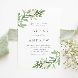 Romantisch groen en witte bloemen bruiloft uitnodiging briefkaart