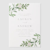 Romantisch groen en witte bloemen bruiloft vellum uitnodigingen (Voorkant)