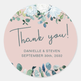 Romantisch groen eucalyptus namen & trouwdatum ronde sticker