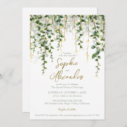 Romantisch groen Garland bruiloft uitnodiging (Voorkant / Achterkant)
