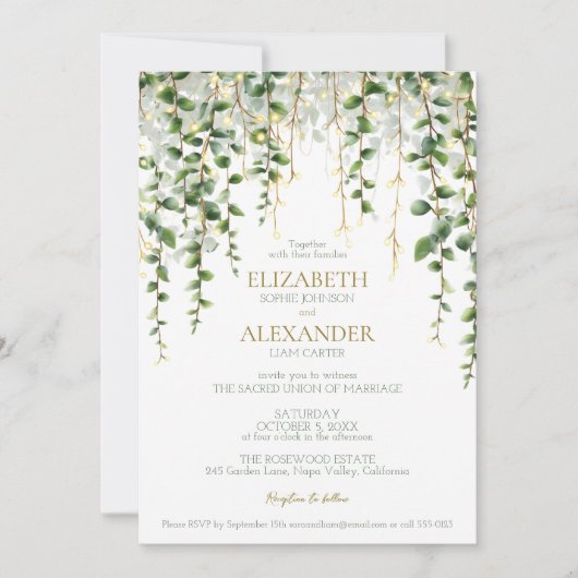 Romantisch groen Garland bruiloft uitnodiging (Voorkant)