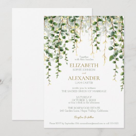 Romantisch groen Garland bruiloft uitnodiging (Voorkant / Achterkant)