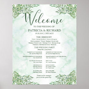 Romantisch groen Huwelijksceremonie Programma Bord Poster