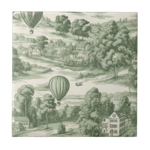 Romantisch groen landschap Toile ballonpatroon Tegeltje