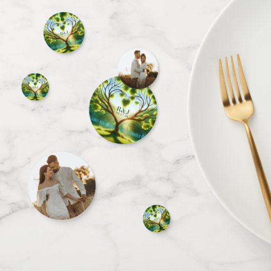 Romantisch Groen Monogram Voeg Foto Huwelijk Confe Confetti (Groep)