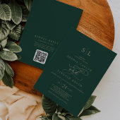 Romantisch Groen Monogram Voorkant QR Code Bruilof Kaart