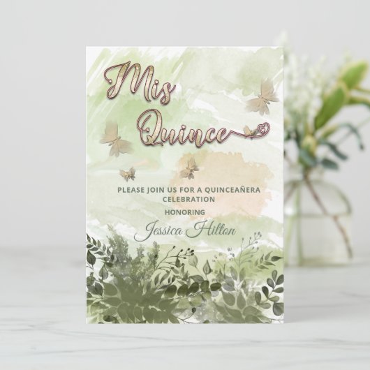 Romantisch groen Vlindertuin Mis kweepeer Kaart (Staand voorkant)