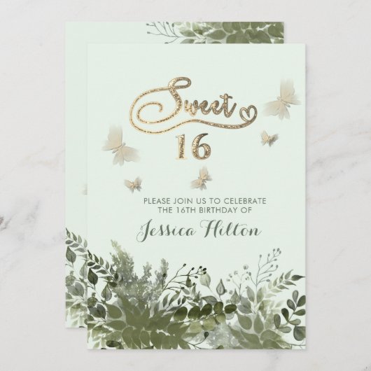 Romantisch groen Vlindertuin zoet zestien Kaart (Voorkant / Achterkant)