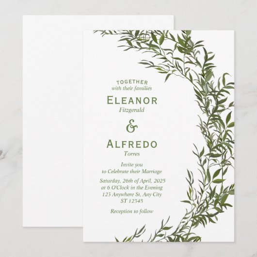 Romantisch groen Waterverf bruiloft uitnodiging (Voorkant / Achterkant)