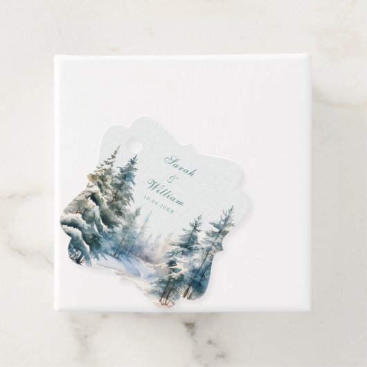 Romantisch groen winterbos bruiloft gunst Labels (In situ)