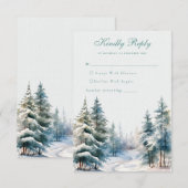 Romantisch groen winterbos Huwelijk RSVP Kaart (Voorkant / Achterkant)