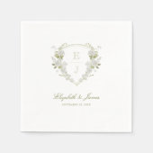 Romantisch Groen Wit Bloemen Monogram Crest Bruilo Servet (Voorkant)