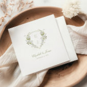 Romantisch Groen Wit Bloemen Monogram Crest Bruilo Servet