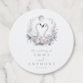 Romantisch groen zwanenpaar bruiloft bedankjes labels
