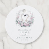 Romantisch groen zwanenpaar bruiloft bedankjes labels (Voorkant)