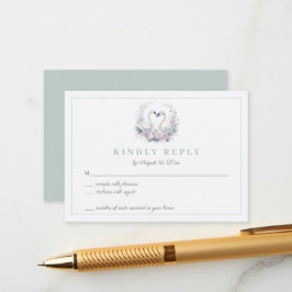 Romantisch Groene Zwaan Paar Bruiloft RSVP Kaart