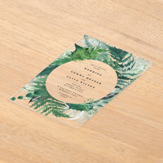 Romantisch handgeschilderd groen Fern Leaf bruilof Acryl Uitnodigingen (Laagn)