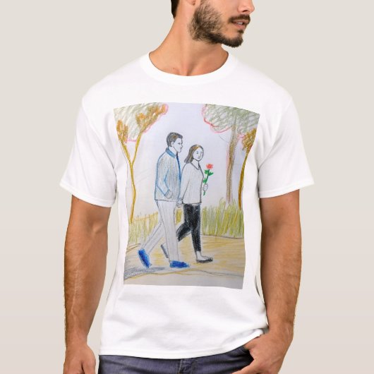 Romantisch handgetekend stel dat in het park wande t-shirt (Voorkant)