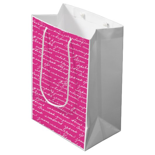 Romantisch Handschrift Roze Valentijn Liefdesbrief Medium Cadeauzakje (Voorkant Gekanteld)