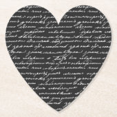 Romantisch handschrift zwart wit hart liefde kartonnen onderzetters (Voorkant)