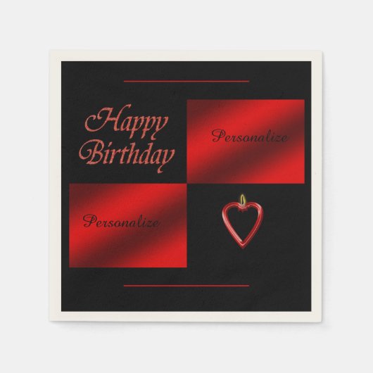 Romantisch Happy Birthday Rood Zwart Personalisere Servet (Voorkant)