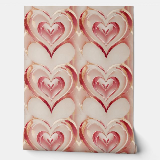 Romantisch Hart binnen een hart design patroon roz Behang (Afrollen)