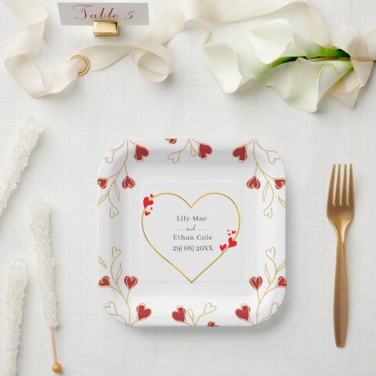 Romantisch Hart Bloem Papieren Bordje (Huwelijk)