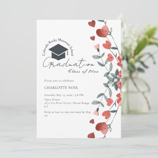 Romantisch Hart Bloemen Lente Afstuderen Kaart (Staand voorkant)