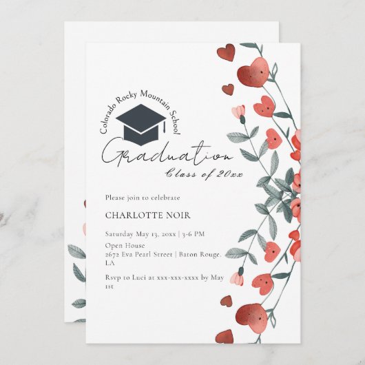 Romantisch Hart Bloemen Lente Afstuderen Kaart (Voorkant / Achterkant)