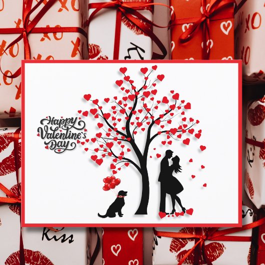 Romantisch hart boom silhouet paar feestdagenkaart