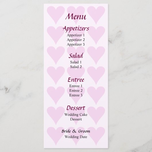Romantisch Hart Bruiloft Menu (Voorkant)