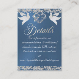 Romantisch Hart, Duif & Glitter, QR Code op Blauw Informatiekaartje