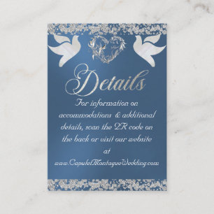 Romantisch Hart, Duif & Glitter, QR Code op Blauw Informatiekaartje