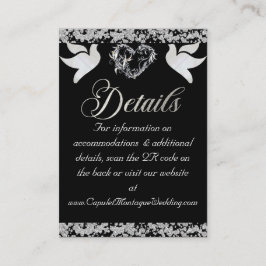 Romantisch Hart, Duif & Glitter, QR-code op zwart Informatiekaartje