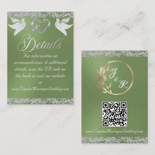 Romantisch Hart, Duif & Glitter, QR Code - Sage Informatiekaartje (Voorkant / Achterkant)