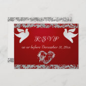 Romantisch hart, duiven en glitter - rood RSVP kaartje (Voorkant / Achterkant)