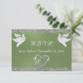 Romantisch Hart, Duiven & Glitter - Sage RSVP Kaartje (Staand voorkant)