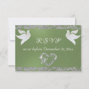 Romantisch Hart, Duiven & Glitter - Sage RSVP Kaartje