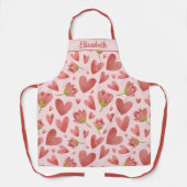 Romantisch hart- en bloemontwerp in roze tinten schort (Voorkant)
