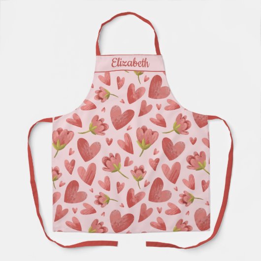 Romantisch hart- en bloemontwerp in roze tinten schort (Voorkant)