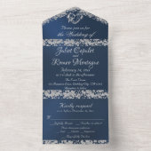 Romantisch hart en glitter op blauw all in one uitnodiging (Binnen)