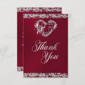 Romantisch hart en glitter op Bourgondië Bedankkaart (Voorkant / Achterkant)