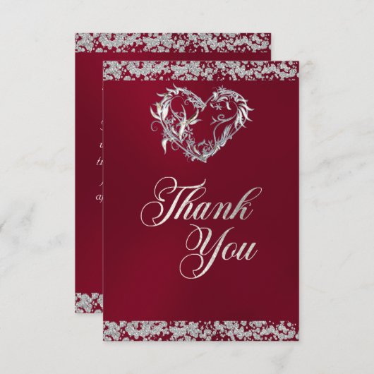 Romantisch hart en glitter op Bourgondië Bedankkaart (Voorkant / Achterkant)