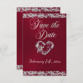 Romantisch hart en glitter op Bourgondië Save The Date (Voorkant / Achterkant)
