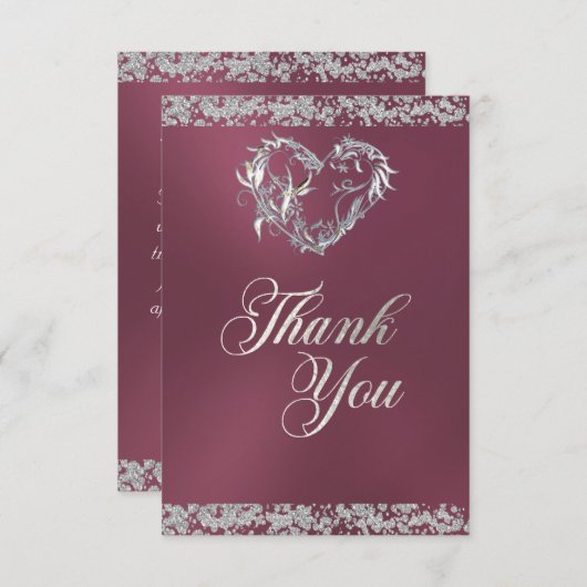 Romantisch hart en glitter op lavendel bedankkaart (Voorkant / Achterkant)